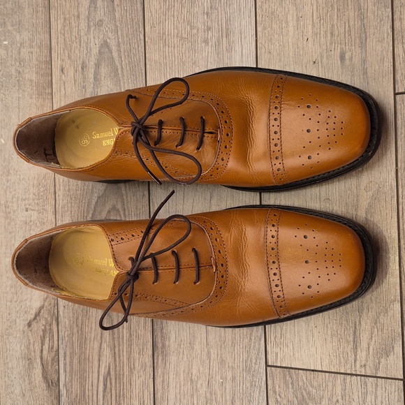 SAMUEL WINDSOR England Lace Up Cap Toe Tan Brown Leather Sz 9.5 Mens Dress Shoes